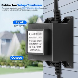 MujHoJm 12V Low Voltage Landscape Transformer, 24W 2A Power Supply 110-120V AC to AC 12V, IP68 Waterproof Outdoor Low Voltage Converter for Landscape Lighting, Fountain Lighting, Pool Light