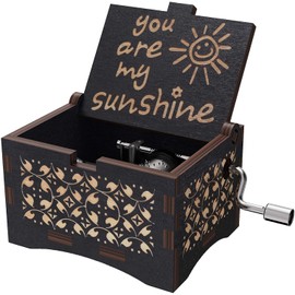 Wooden Music Box for Daughter Son Wife Dad Friends,Hand-Crank You Are My Sunshine Melody Musical Box,Laser Engraved Wood Antique Gift for Kids Girls Boys on Birthday,Christmas Day,Anniversary,Black