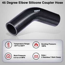 BEIJIULI 2" ID 4" Leg Length Silicone Coupler Hose with 2 Stainless T-Bolt Clamp,Universal 4-Ply Reinforced Silicone Turbo Intercooler Pipe Elbow Intake Radiator Industrial Hydraulic Hose