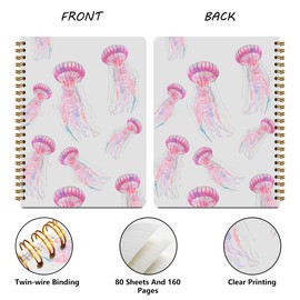 2Pcs Pink Jellyfish Spiral Notebooks for Women, A5 Hardcover Notebook Journal, College Ruled Notebook Lined Travel Journal for Writing Office Note Taking, Jellyfish Gifts for Women, 8.3x5.8inch