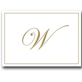 Gold Embossed Initial Note Cards Letter W Boxed Set of 8 Cards and Envelopes