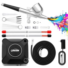 Oasser Airbrush Kit with Air Compressor, Dual Action 40 PSI 10.5 L/min Airbrush Set Gun, Air Brush for Nails, Makeup, Model, DIY(Black)