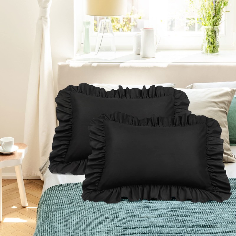 PiccoCasa Brushed Ruffle Pillowcases 2 Pack, Soft Breathable Pillow Covers