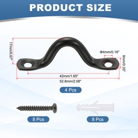 PATIKIL 4Pcs 304 Stainless Steel Ceiling Hooks, Pad Eyes Plate Metal Wall Mount U Ceiling Hook with Screws for Hanging Ropes Post Queue Line Barrier, Black