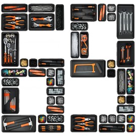 【More Larger Size】A-LUGEI【69Pcs】【5 Size】 Tool Box Organizer Tray Divider Set, 【Black】 Desk Drawer Organizer, Garage Organization and Storage Toolbox for Rolling Tool Chest Cart Cabinet WorkBench Parts
