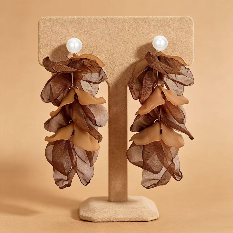 JOONL Handmade Bohemian Lightweight Fabric Flower Dangle Drop Earrings Chic