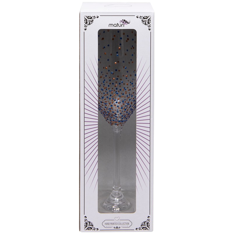 Maturi Hand Painted Blue Dots Champagne Flute 220ml Gift Boxed