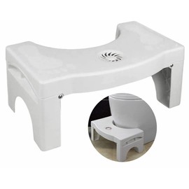 Folding Squatting Toilet Stool 7" Plastic Non-Slip Foldable Bathroom Stools Toilet Step Stool for Kids and Adults, Squat Aid Stool for Constipation Relief White