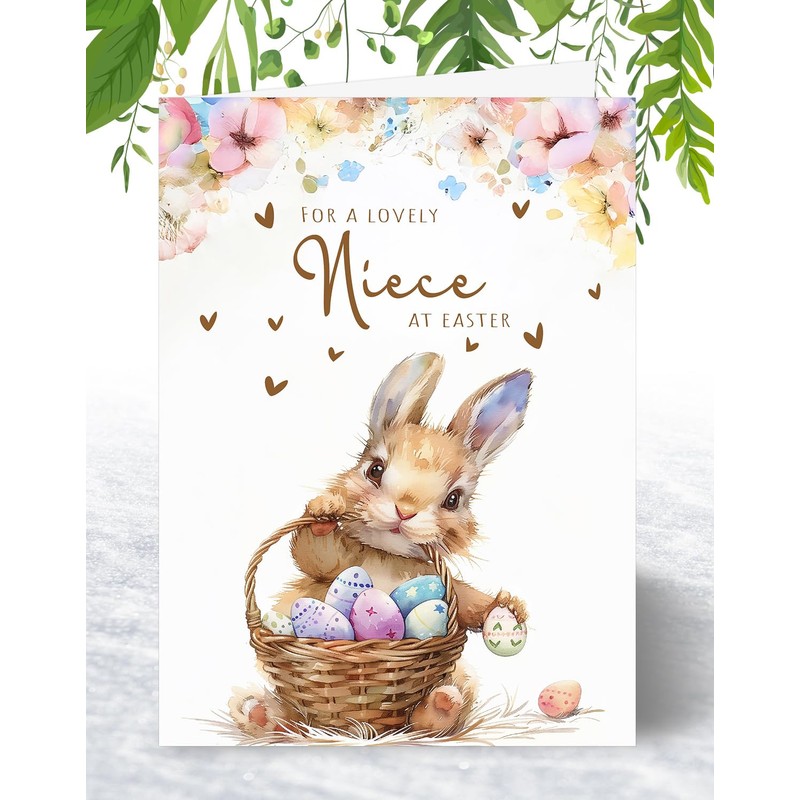Niece Easter Card - Bunny with Easter Eggs Design -