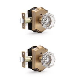 Gobrico Privacy Door Knobs Crystal Door Locksets Without Key Bath/Bed Keyless Door Hardware with Push Pin Button Inside Antique Brass Arched Rosette 2 Pack
