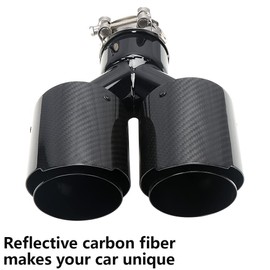 A-KARCK Carbon Fiber Exhaust Tip 2.5" Inlet to Dual 3.5" Outlet, High Temperature Resistance 9.8" Long Stainless Steel Tailpipe tip (Black Pipe and Black Shell)