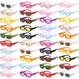40 Pack Rectangle Sunglasses for Women Retro Mixed Color Square Glasses Bulk 90s Vintage Eyewear Uniex Adults