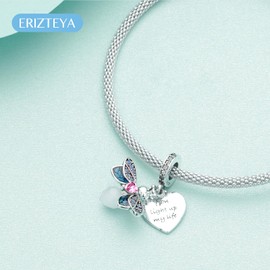 Erizteya 925 Sterling Silver Charms for Bracelets Necklaces, Egg Bunny Easter Cross Fireflies Turtle Butterfly Pendant Beads, Clover Safety Chain Clip Pendant Jewellery Gift for Women, Cubic Zirconia
