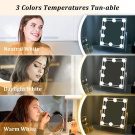 LED Vanity Lights for Mirror, Hollywood Style Vanity Stick On Lights with 14 Dimmable Bulbs, Vanity Lighting Fixtures,Adjustable 3 Colors & 14 Level Brightness, USB Cable, Makeup Lights for Bathroom