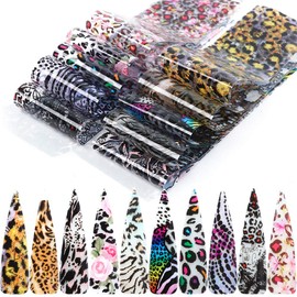 20 Sheets Leopard Nail Stickers，Starry Sky Animal Skin Design Nail Art Decoration Glue Transfer Nail Foils for Women Fingernails and Toenails Acrylic Decorations Manicure Tips Wraps Charms