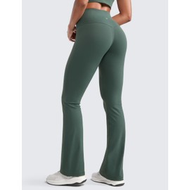 CRZ YOGA Womens Butterluxe High Waist Flare Pants 32 Inches - Yoga Bootcut Wide Leg with Pocket Lounge Dark Forest Green X-Small