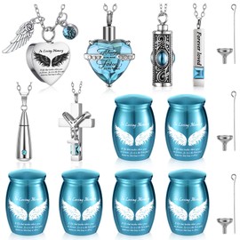 12 Set Small Urn Cremation Jewelry Necklaces for Ashes Stainless Steel Keepsake Urns Memorial Locket Mini Ash Holders Waterproof for Human Adult Female Male Family Loved One(Light Blue)