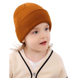 Malaxlx Baby Hat Winter Toddler Kids Knitted Hat Warm Double Layer Soft Brim Hat Ski Temple Cap for 0-6 Years Girls Boys, caramel