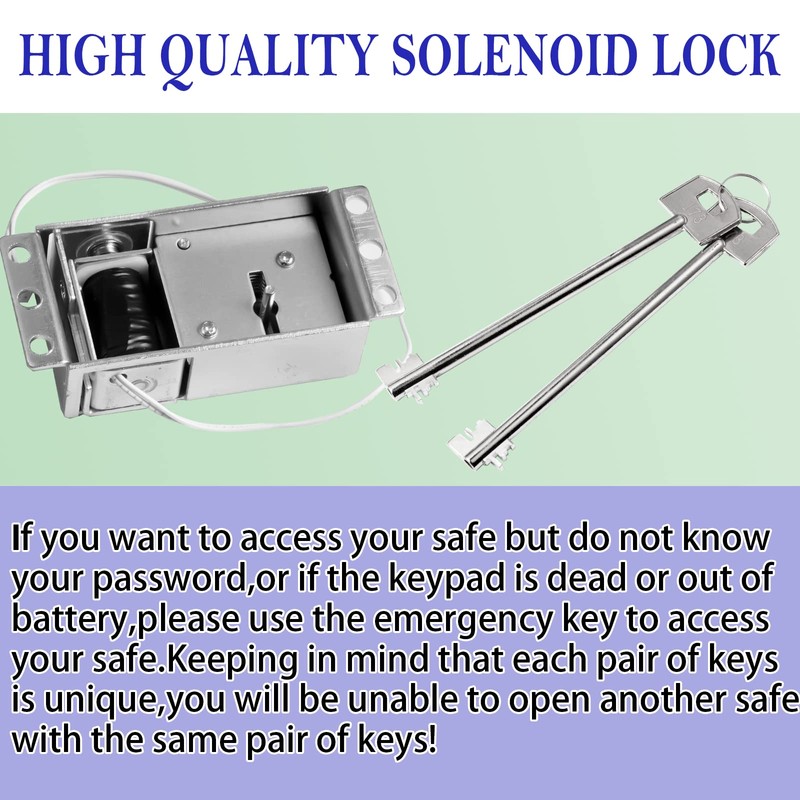 Electromagnetic Solenoid Safe Lock Replacement, 2 Override Unique Keys, Gun