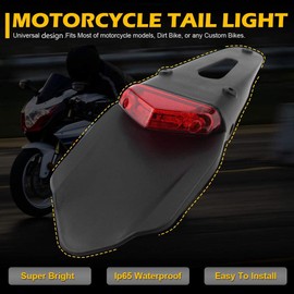 KATUR Rear Fender LED Brake Red Tail Light Lamp with Bracket for Off-road Motorcycle Motocross Dirt Bike (Red Lens)