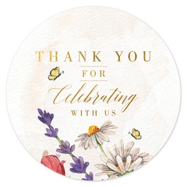 Country Wild Floral Wedding Thank You Labels Thank You for Celebrating with Us Stickers | 2 inch | Gold Foil | 60pcs Waterproof Favor Labels for Wedding, Bridal Shower, Baby Shower