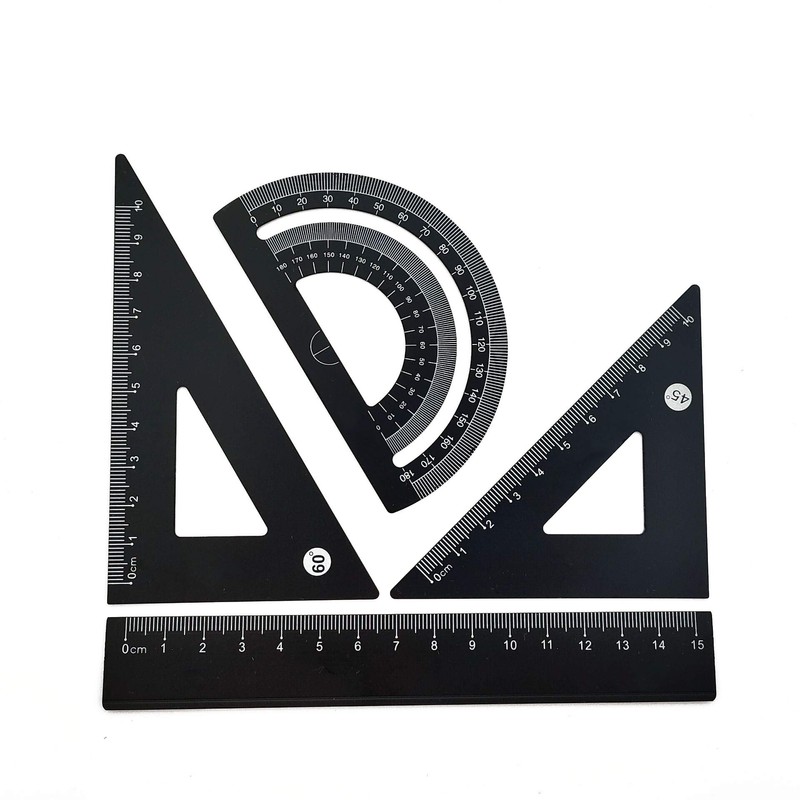 Accod Aluminum Alloy Ruler Set Math Ruler Geometry Tool Set