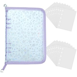 Binder Sealing Book, Seal Storage, A5, 6 Holes, Binder for Card Protection, 20 Transparent Sleeves, Lightweight, Dustproof Type, Sticker Storage, Photo Storage, Star Pattern, Transparent Sticker Pad