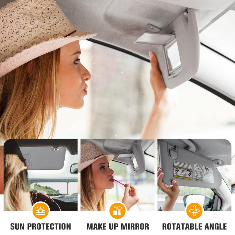 Left & Right Driver Passenger Side Sun Visor Gray with