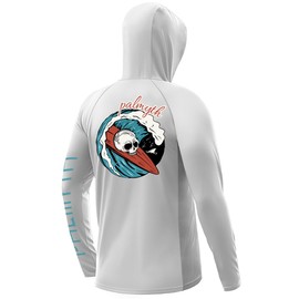 Palmyth Fishing Shirts for Men UPF 50+ Sun Protection Hoodie Long Sleeve with UV Vented Neck Gaiter White Skull Surfing 3X-Large
