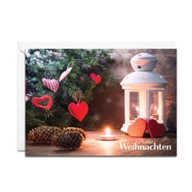 Burg Street Creations German Christmas Card - Frohe Weihnachten (Lantern with heart-shaped decorations)