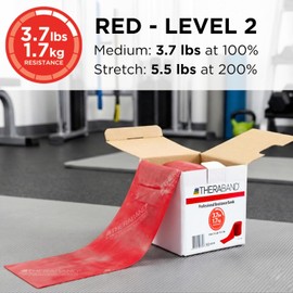 THERABAND - Banda de resistencia de 50 yardas, color rojo medio, bandas elásticas profesionales sin látex, para ejercicio superior e inferior del cuerpo, terapia física, pilates, y rehabilitación,