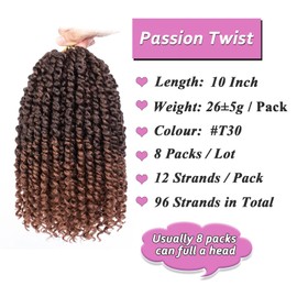 Samtress 8 Packs Ombre Brown Pretwisted Passion Twist Hair 10 Inch Pre Looped Passion Twist Corchet Braids Synthetic Short Bob Bohemian Braids Hair Extensions with Curl Ends for Women (#T30)