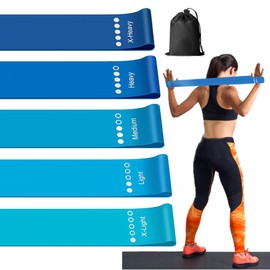 BestoU Ligas de Resistencia para Ejercicio Bandas de Resistencia 5PCS Ligas Elásticas Resistencia para Yoga, Pilates, Gimnasio, Fisioterapia Estiramientos Ejercicio en Casa con Bolsa con Cordón (Azul)