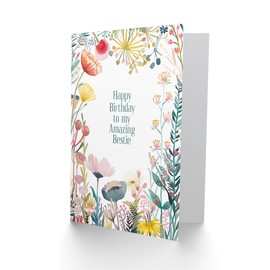 Artery8 Greeting Card To My Amazing Bestie Floral Flowers Bright Sweet For Her Woman Birthday Card