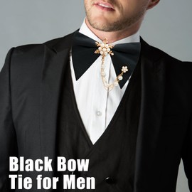 Mantieqingway Oversized Bow Ties for Men, Adjustable Pre-tied Bow Tie with Pearl Decoration Tuxedo Bowties For Wedding Party (Snowflake Pearl Decor)