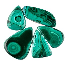 Natural Malachite Stone, Natural Gemstones and Crystals Cabochon Lot, DIY Jewelry Making Loose Gemstones, Chakra Healing Crystals, Wire Wrapping Cabochons, Pack of 5