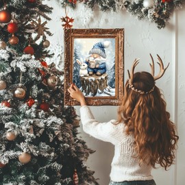 Christmas Diamond Painting for Adults, Gnome Diamond Art Kits for Beginner, Full Round Drill 5D Winter Forest Painting with Diamonds,Diy Crafts Rabbit Gem Art for Christmas Decor 12 X 16 IN