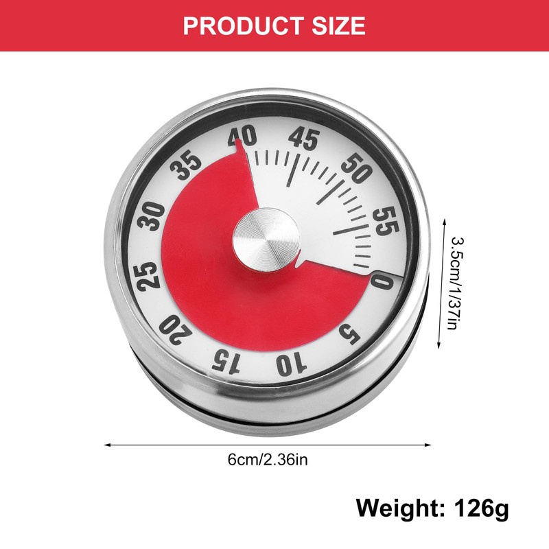 Magnetic Mechanical Kitchen Timer, 60-Minute Countdown Timer Visual Timer for