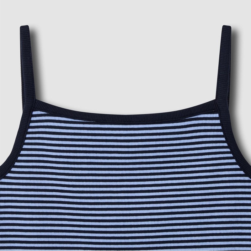 JAJU [JAJU] Women's Cotton Rib Square Neck Sleeveless T-shirt_Dark Blue