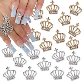 20Pcs Crown Nail Charms 3D Shiny Gold Silver Nail Charms Rhinestones Exquisite Nail Jewelry for Nail Design Acrylic Nail Charms Decorations Crystal Crown Nail Gems for Women Girls DIY Nails Supplies