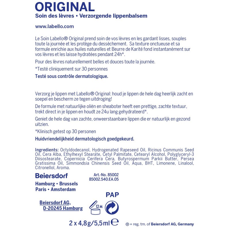 NIVEA Labello Original Lip Balm (4 x 5 ml) Enriched
