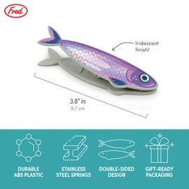Genuine Fred FISH 'N CLIPS Sardine Bag Clips, Set of 4 Food Storage Clips, Iridescent Finish, Double-Sided, Durable Plastic and Stainless Steel Springs, Fun Kitchen Accessories and Great Gift