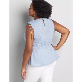 Lane Bryant Tie-Shoulder Top Color Moonlight Blue Size 34/36 MSRP $49.95 NWT