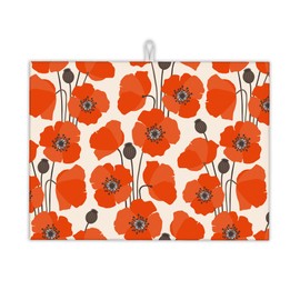 UIUPRO Red Poppy Flowers Dish Drying Mat for Kitchen Counter Decor, Dish Drying Rack Pad Absorbent Reversible Microfiber for Coffee Tableware Sink Countertop 18x24 Inch
