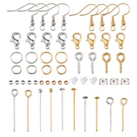 PandaHall 2920pcs Jewelry Making Supplies Kit with Earring Hook, Jump Ring, Screw Eye Pin, Head Pin, Earring Back, Lobster Clasp, Crimp Beads(Gold & Silver)