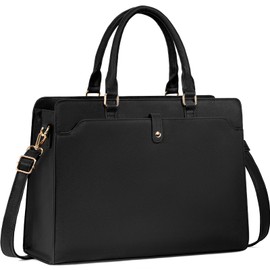 GMAK Laptop Tote Bag for Women, 15.6 Inch Leather Computer Bags Lightweight Business Office Work Briefcase Large Capacity Waterproof Handbag for Daily Commute Travel Work, Black