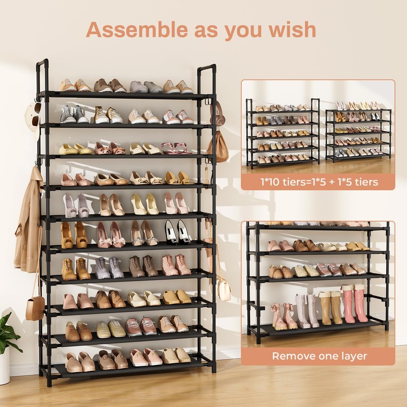 LANTEFUL Tall Shoe Rack 10 Tier Shoe Organizer Large Shoe