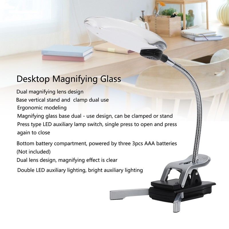5X/10X Desktop Magnifying Glass with LED Light Adjustable Reading Jewelry