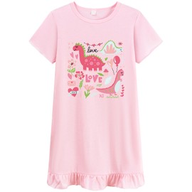 DHASIUE Little Girls Princess Nightgrown Toddler Summer Pyjamas Kids Short Sleeve Pyjamas Dresses 3-10 Years, Dinosaurs