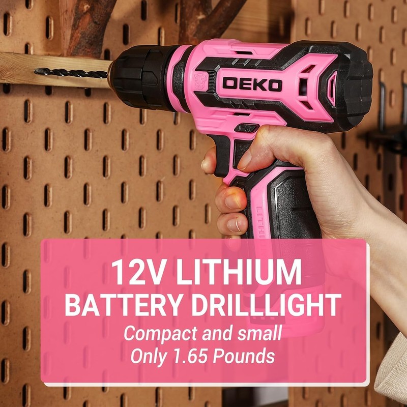 Pink Drill Tool Set Kit DEKOPRO Power Cordless Drill Tool